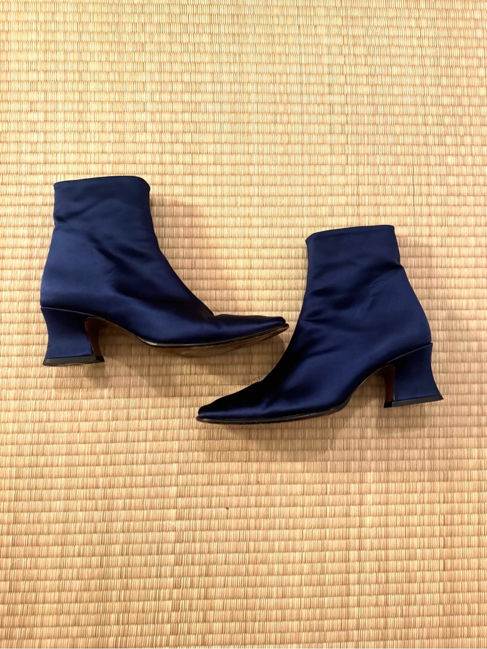 BY FAR Blue Silk Leather Ankle Boots